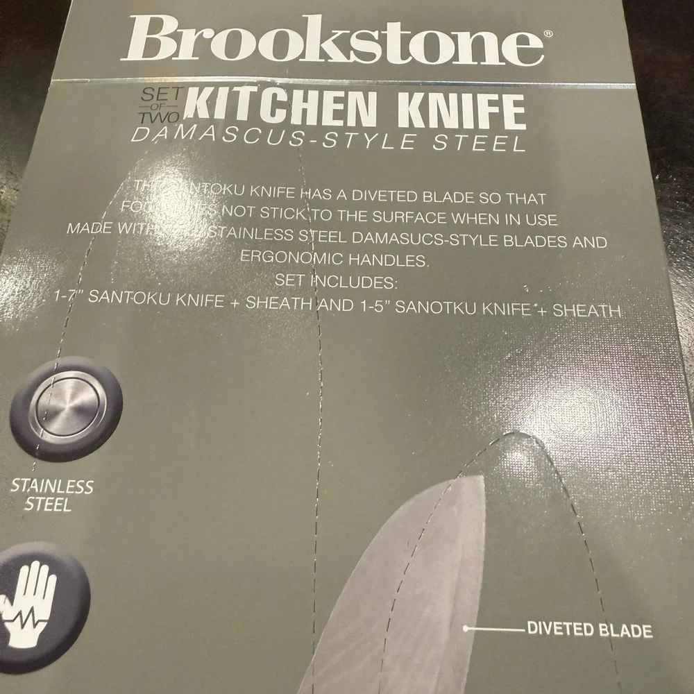 Brookstone Silver Santoku Knife Set Professional Cutlery Set Two